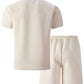 2026 Men's Summer Oversized Textured 2 Piece Set Crew Neck Short Sleeve T-Shirt & Drawstring Shorts Tracksuit
