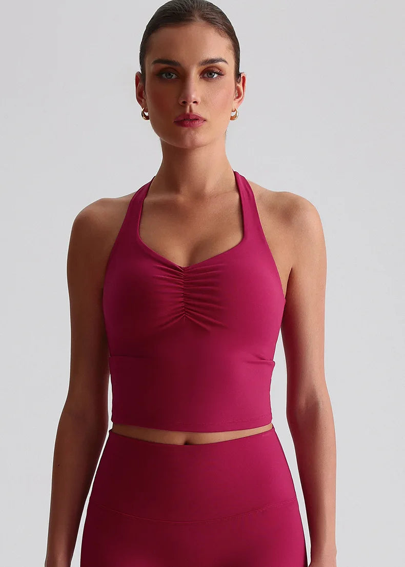 Solid Color Sports Tank Top Women Fitness Bra TightsCross Back Gym Clothe Underwear Yoga Vest High impact shockproof Chest Pad