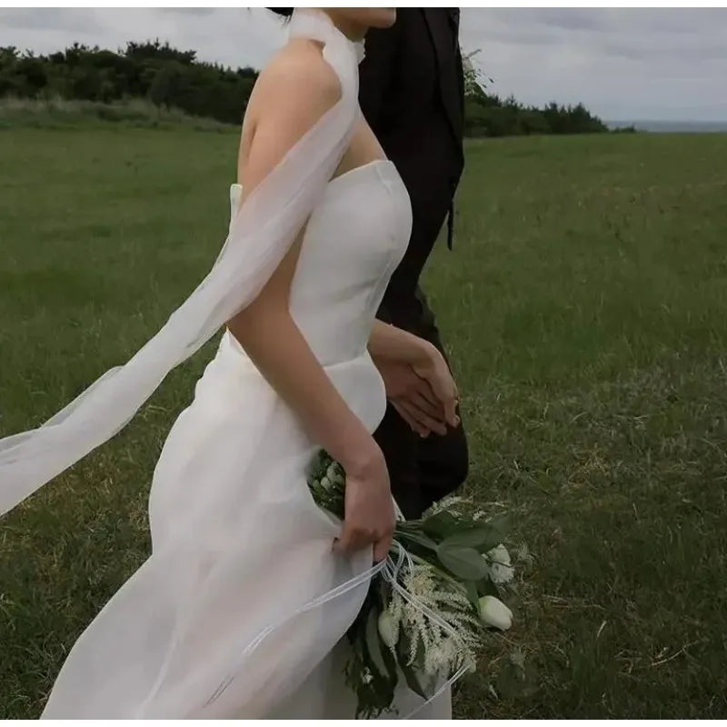 Newest Simple Bridal Dresses Sexy Strapless Backless Formal Evening Dress Elegant Floor-length A-line Wedding Dresses