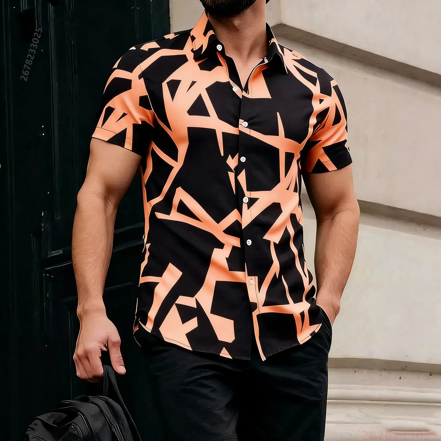 2026 New Men's Short-Sleeve Shirt, Stylish Color-Blocked Irregular Pattern Print Shirt, Outdoor Casual Hawaiian Shirt, XS-6XL