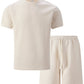 2026 Men's Summer Oversized Textured 2 Piece Set Crew Neck Short Sleeve T-Shirt & Drawstring Shorts Tracksuit
