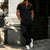 Men's Waffle Knit Stand Collar T Shirt and Pants Set Color Block Casual Streetwear Summer Tracksuit