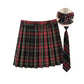 Women Summer Plaid Pleated Skirt With Necktie Bowtie Korean Jk Skirt Uniform Japanese School Preppy A Line Mini Skirts