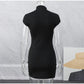 Kpop Black Hollow Out Mini Dress Women Elegant Turtleneck Short Sleeve High Waist Slim Dresses Lady Evening Club Fashion Robes