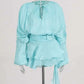TWOTWINSTYLE Solid Blouse Mini Dresses For Women V Neck Long Sleeve Spliced Lace Up Sweet Style Dress Female Clothing Fashion