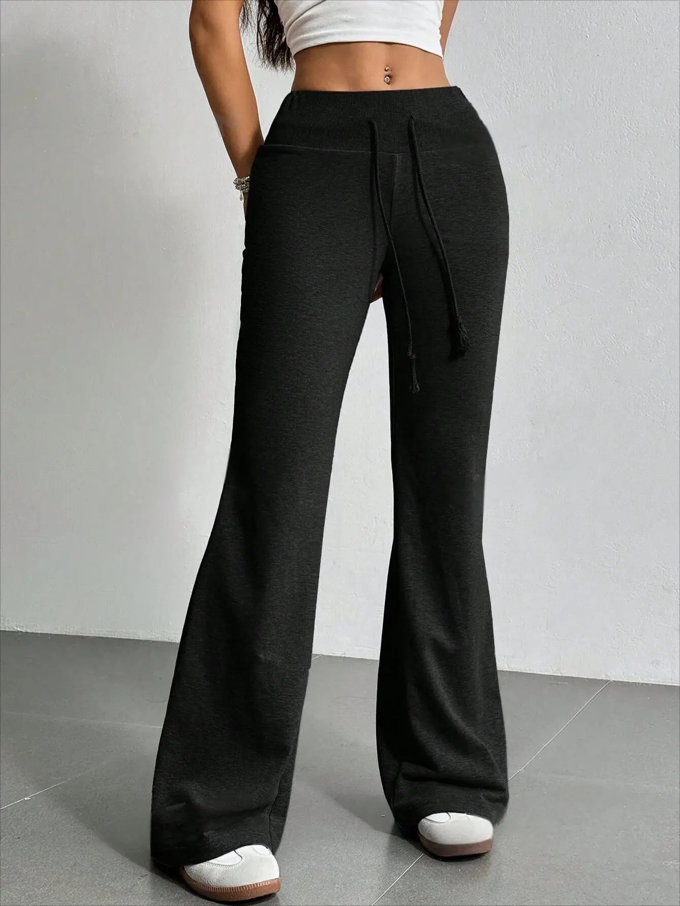 Autumn and Winter New Solid Color Drawstring Women's bell-bottoms Casual Fashion Dressing