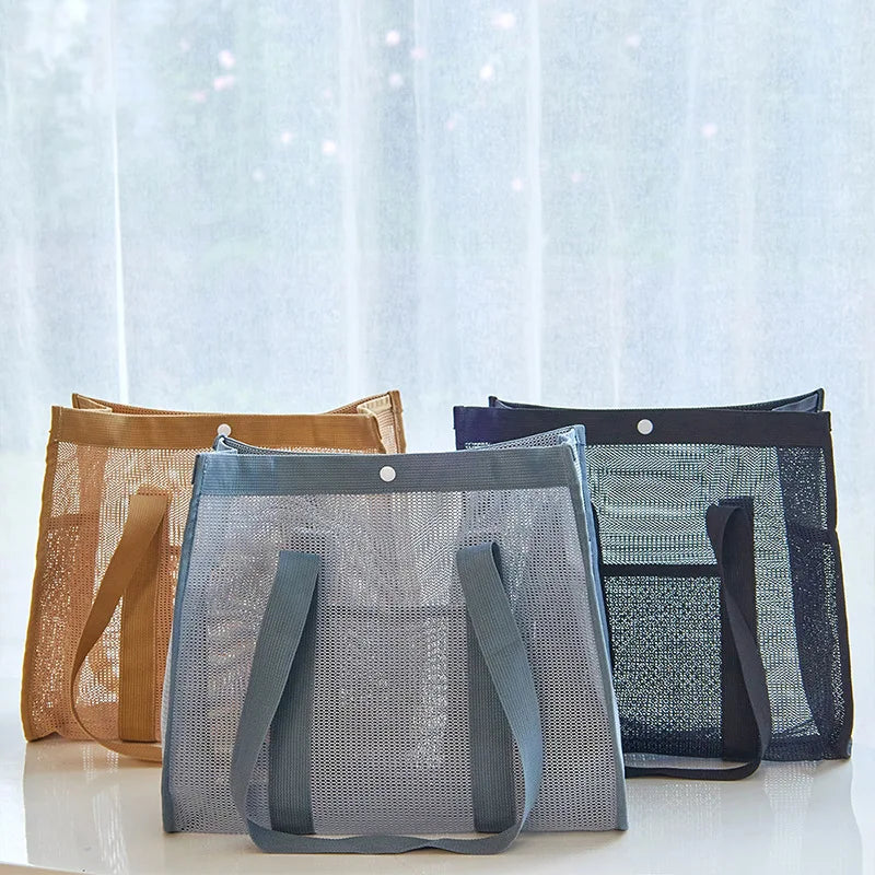 2024 New Korean Beach Bag Fashion Mesh Hollow Fitness Shoulder Bag Leisure Swimming Bag Travel Storage Washbag