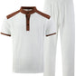 Men's Waffle Knit Stand Collar T Shirt and Pants Set Color Block Casual Streetwear Summer Tracksuit