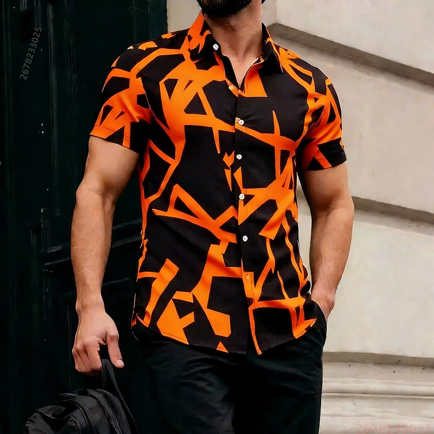 2026 New Men's Short-Sleeve Shirt, Stylish Color-Blocked Irregular Pattern Print Shirt, Outdoor Casual Hawaiian Shirt, XS-6XL