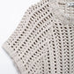 Hollow Out Knit Pullover Women Casual Round Neck Lace Up Bow Sweater Female Autumn Short Sleeves Solid Knitwears Lady