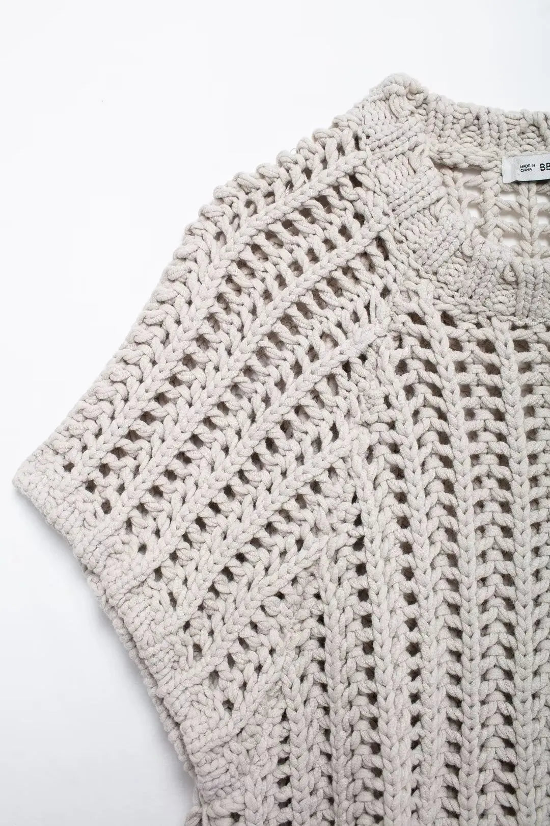 Hollow Out Knit Pullover Women Casual Round Neck Lace Up Bow Sweater Female Autumn Short Sleeves Solid Knitwears Lady