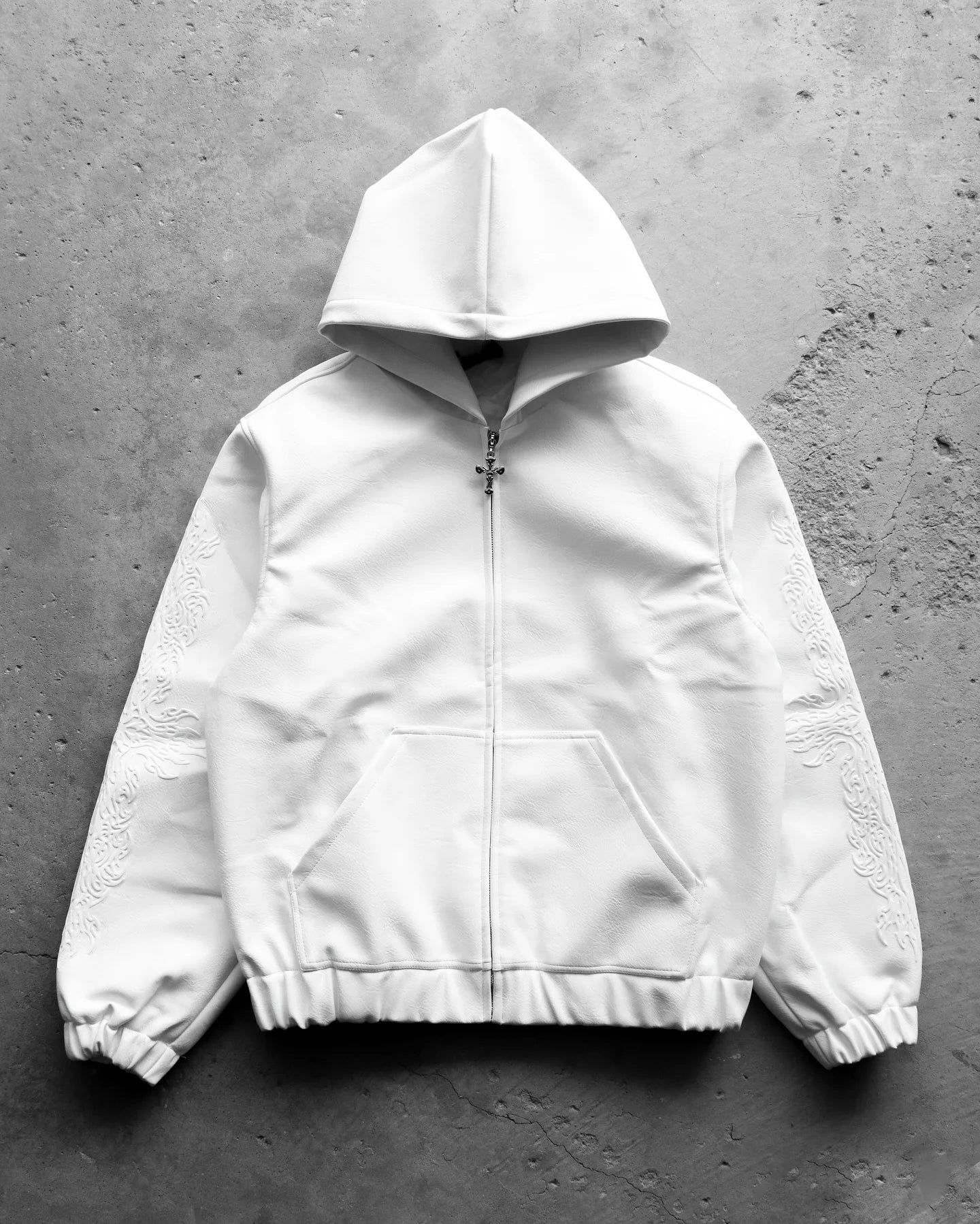 European and American Hip Hop Punk High Street Men Hooded Jacket Trend 3D Printing Y2K Gothic Retro Zipper Loose Leather Jacket