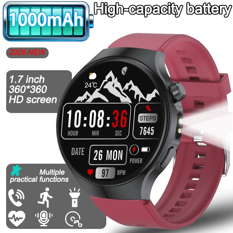 2026 New Outdoor Smart Watch 1.7-inch HD Screen, 100+T Sports Mode, Bluetooth Call Waterproof Smart Watch