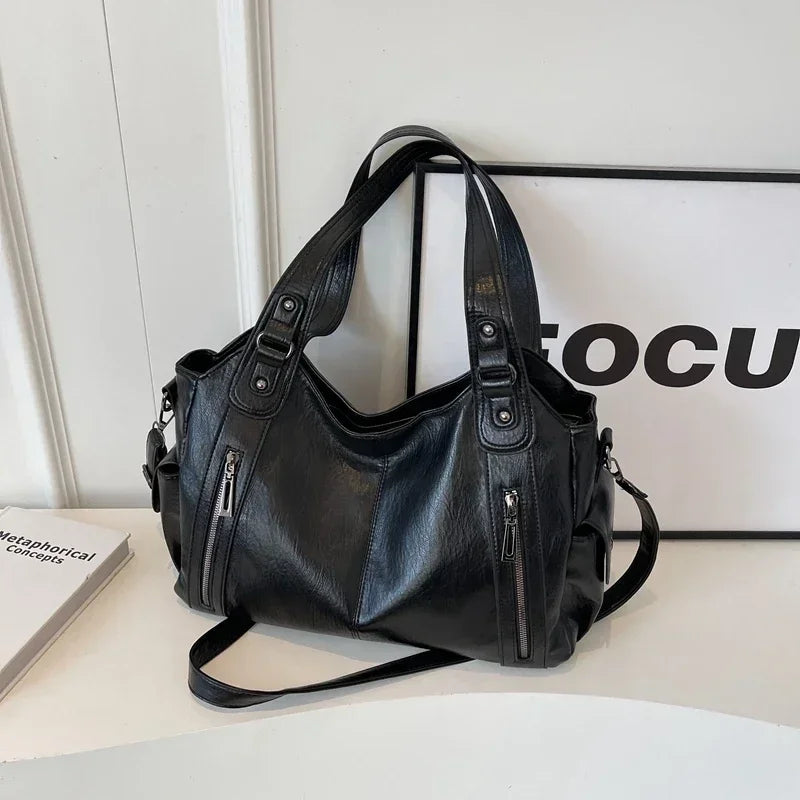 Hot Selling Soft Inner Compartment Shoulder Bag 2024High Quality Contrasting Color Women's Bag Fashion Zipper Pu Women's Handbag