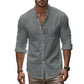 Men's Cotton Linen Long Sleeve Button Down Shirt European American Plus Size Henry Collar Casual Breathable Tops