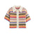 Women's Striped Crochet Knit Crop Sweater, Polo Collar, Short Sleeve, Button-up, Female Outerwear, Chic Tops, Fashion