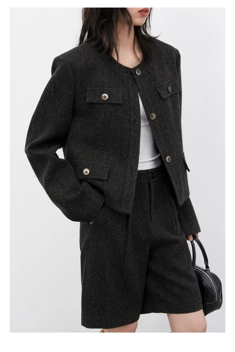 CHIC VEN Fashion Women Woolen Short Coat New Slim Ladies Jacket Female High Waist Middle Pants Sets Spring Autumn 2026