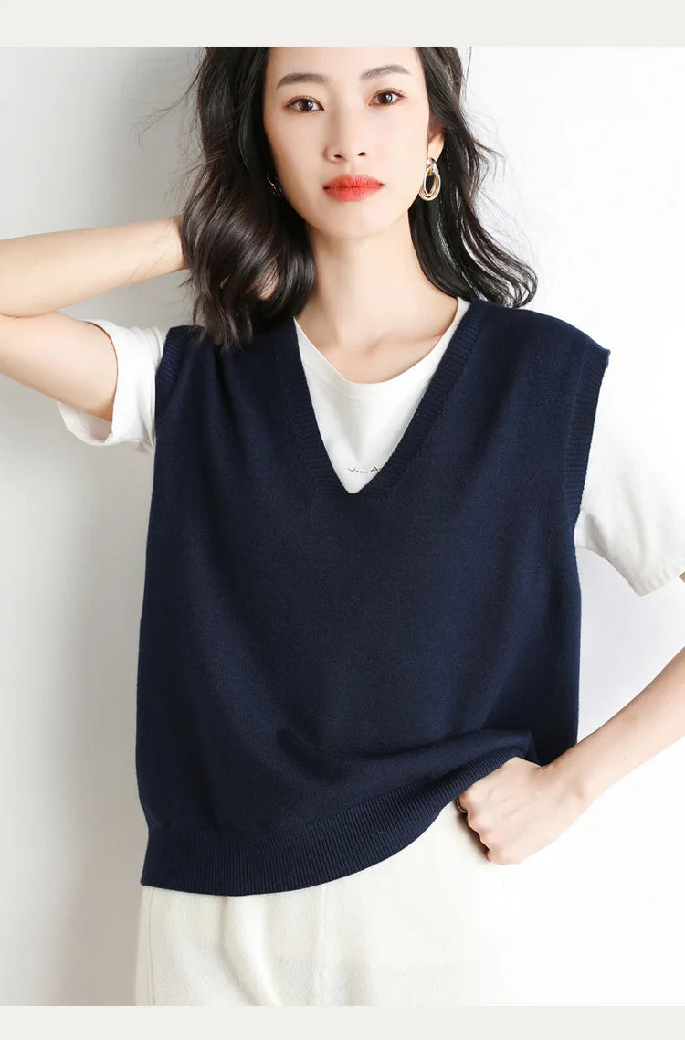 Spring Autumn Knitted Vest for Women Clothes Fashion Casual Thin Sweater Vests Harajuku Tank Tops Ropa Mujer Elegant Blusas