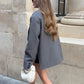 Bomber Jacket Women's Coat Oversized Blazer Lapel Diagonal Placket Asymmetrical Suit Flap Pockets Spring Woman Clothes Loose Top