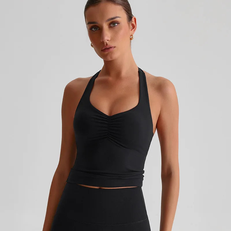 Solid Color Sports Tank Top Women Fitness Bra TightsCross Back Gym Clothe Underwear Yoga Vest High impact shockproof Chest Pad