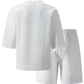 2026 Men's Summer Geometric Textured 2 Piece Set V-Neck Short Sleeve T-Shirt & Drawstring Shorts Shirt Set