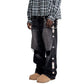 Gothic Diamond Punk Hip Hop Men's Slim Jeans Damaged Destroyed Hole Baggy Denim Long Trouser Pants Y2k Streetwear Ripped Jeans
