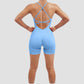Sexy Fitness Jumpsuit Women Cross Adjustable Sports Playsuit Running One Piece Yoga Suit Scrunch Shorts Backless Set Romper