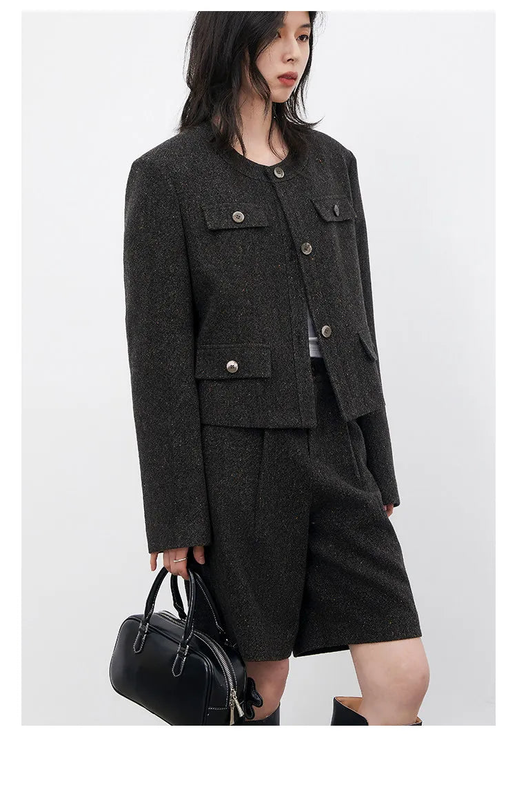 CHIC VEN Fashion Women Woolen Short Coat New Slim Ladies Jacket Female High Waist Middle Pants Sets Spring Autumn 2026