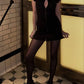 Kpop Black Hollow Out Mini Dress Women Elegant Turtleneck Short Sleeve High Waist Slim Dresses Lady Evening Club Fashion Robes