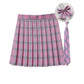Women Summer Plaid Pleated Skirt With Necktie Bowtie Korean Jk Skirt Uniform Japanese School Preppy A Line Mini Skirts