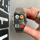 Retro Square Watches Men's Multifunctional Outdoor Sports Ultra-thin Steel Waterproof Alarm Clock Dual Display Electronic Watch