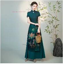 2026 chinese sexy nightclub dress improved cheongsam flower print qipao dress+shorts set hotel spa work dress beauty uniform