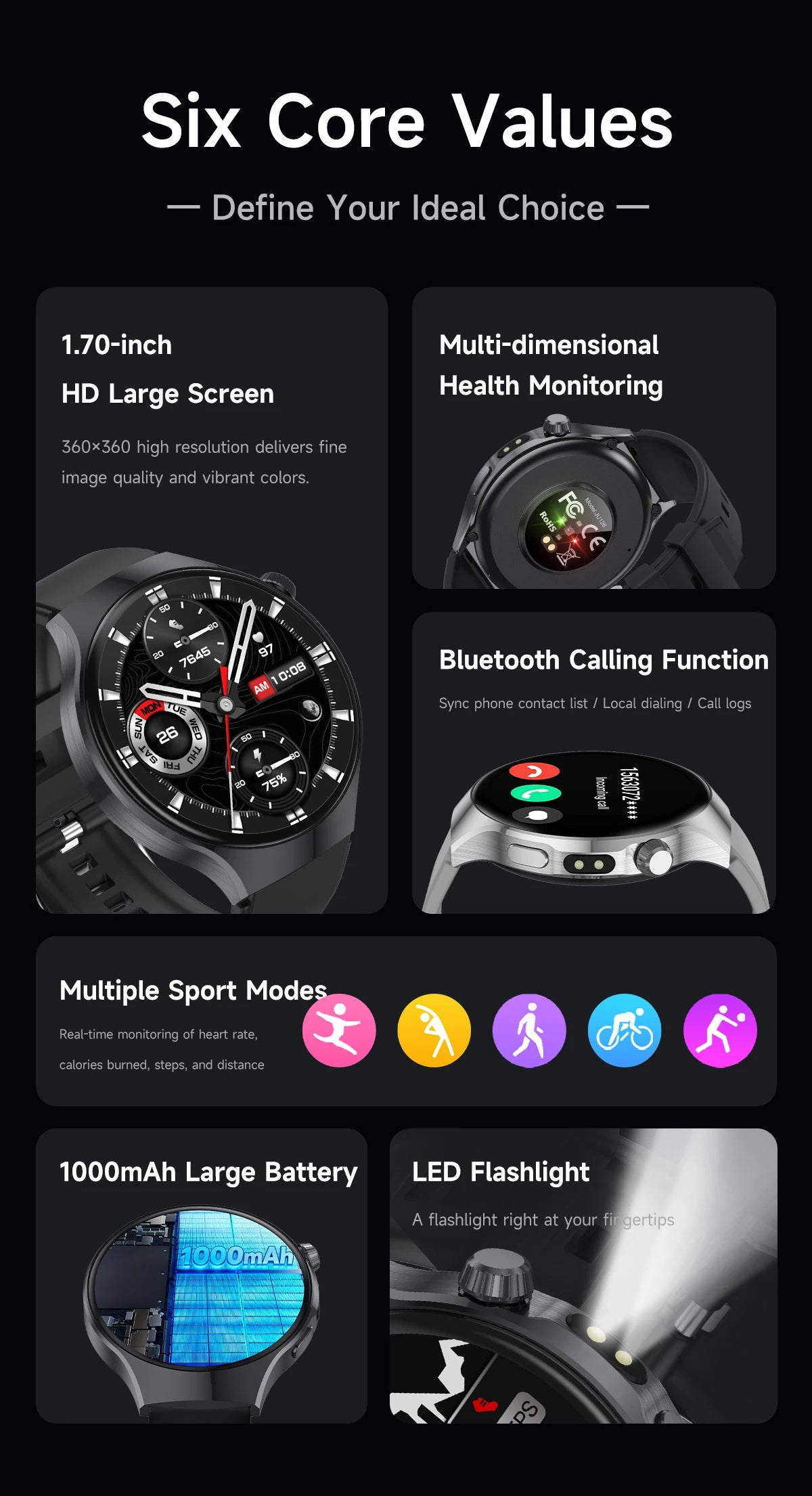 2026 New Outdoor Smart Watch 1.7-inch HD Screen, 100+T Sports Mode, Bluetooth Call Waterproof Smart Watch