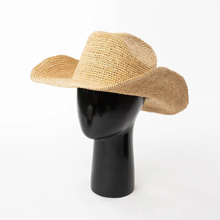 USPOP Hand-crocheted Natural Raffia Straw Cowboy Hat for Women Men Summer Wide Brim Sun Hat Outdoor Breathable Beach Caps