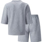 2026 Men's Summer Geometric Textured 2 Piece Set V-Neck Short Sleeve T-Shirt & Drawstring Shorts Shirt Set