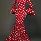 Elegant Ladies Dress Fashionable Trumpet Sleeves Polka Dot Decoration Cascading Ruffle Hem Sexy Fishtail Ladies Evening Dress