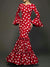 Elegant Ladies Dress Fashionable Trumpet Sleeves Polka Dot Decoration Cascading Ruffle Hem Sexy Fishtail Ladies Evening Dress