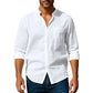 2026 Spring Summer New Mens Slim Fit Solid Color Long Sleeve Shirt Cotton Linen Casual Top Breathable ventilate absorb sweat
