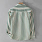 2025 Spring/Summer Men's Square Collar Button Striped Pocket Loose Fashion Casual Versatile Simple Design Long Sleeve Shirt