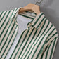 2025 Spring/Summer Men's Square Collar Button Striped Pocket Loose Fashion Casual Versatile Simple Design Long Sleeve Shirt
