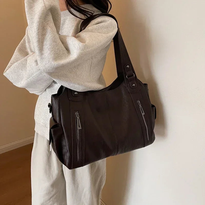 Hot Selling Soft Inner Compartment Shoulder Bag 2024High Quality Contrasting Color Women's Bag Fashion Zipper Pu Women's Handbag