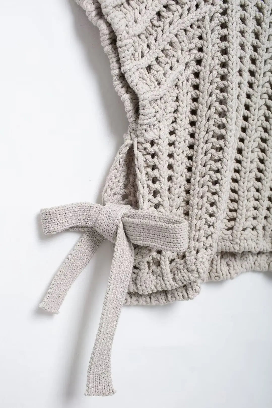 Hollow Out Knit Pullover Women Casual Round Neck Lace Up Bow Sweater Female Autumn Short Sleeves Solid Knitwears Lady