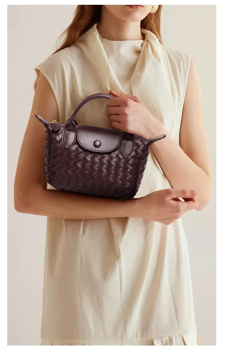 Handwoven single-shoulder small dumpling bag, fashionable bucket bag, new simple ladies crossbody lunch box bag, small tote bag