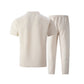 2026 Men's Spring Autumn Business Casual Textured 2 Piece Set Crew Neck T-Shirt & Drawstring Pants