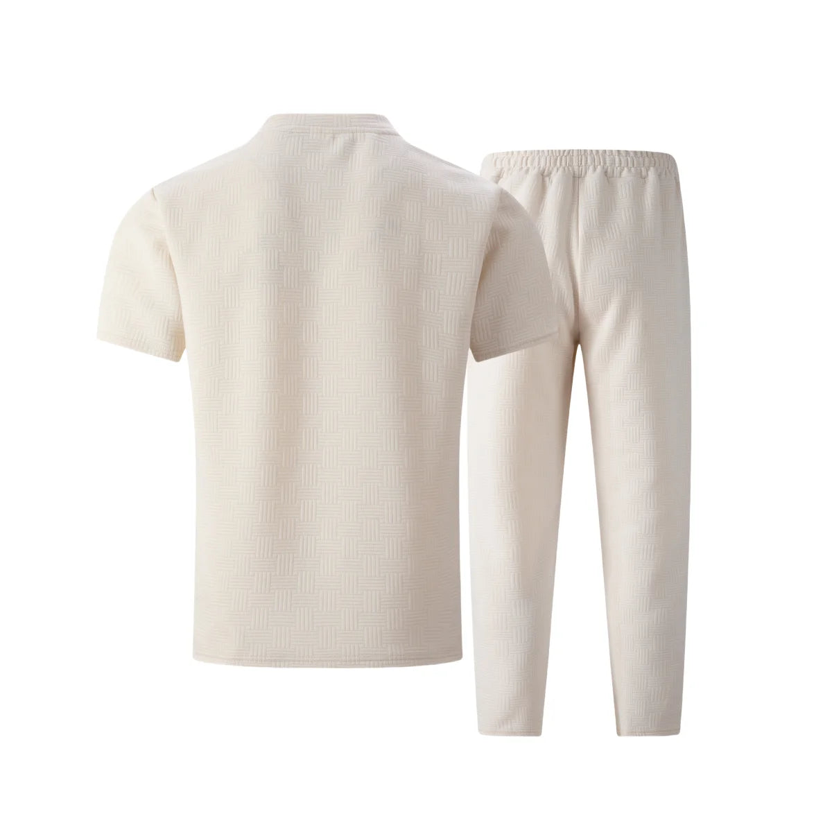 2026 Men's Spring Autumn Business Casual Textured 2 Piece Set Crew Neck T-Shirt & Drawstring Pants