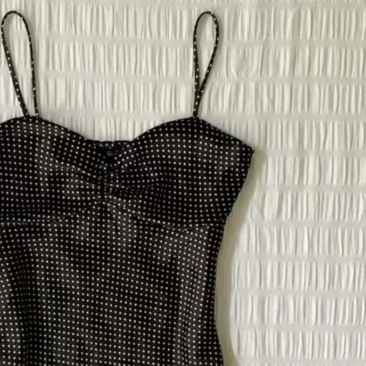 French Vintage Polka Dot Camisole Vest Women Summer Folds Sleeveless Y2k Crop Halter Tops Sweet hottie Slim Outerwear Tanks