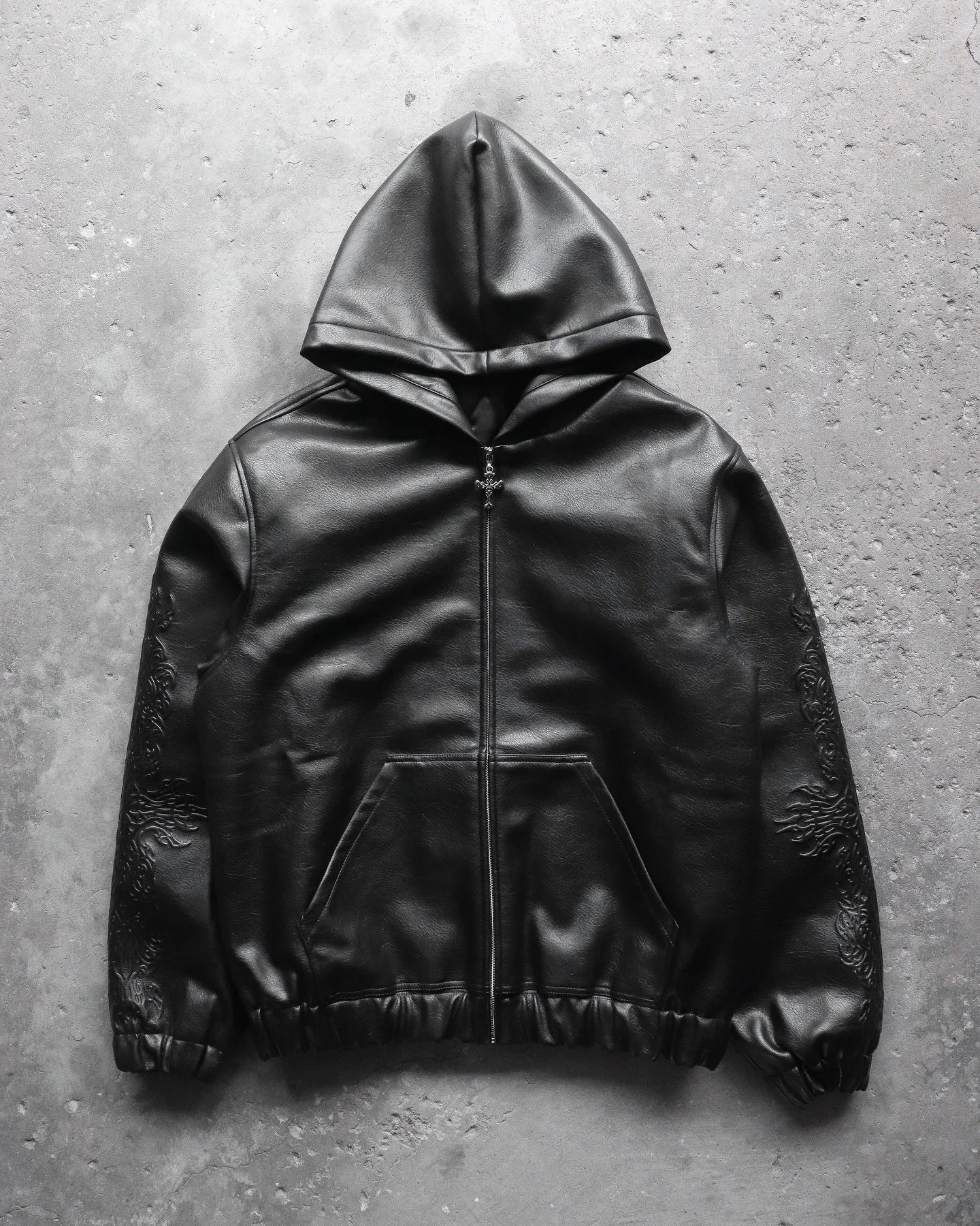 European and American Hip Hop Punk High Street Men Hooded Jacket Trend 3D Printing Y2K Gothic Retro Zipper Loose Leather Jacket