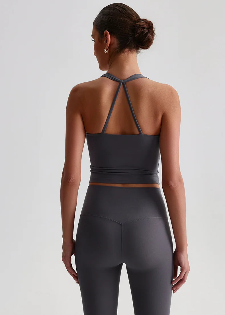 Solid Color Sports Tank Top Women Fitness Bra TightsCross Back Gym Clothe Underwear Yoga Vest High impact shockproof Chest Pad