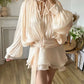 TWOTWINSTYLE Solid Blouse Mini Dresses For Women V Neck Long Sleeve Spliced Lace Up Sweet Style Dress Female Clothing Fashion