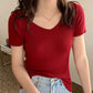 AOSSVIAO 2026 V-neck Solid Thin Summer Pullover Women Sweater Female Knitted Ribbed Sweater Slim Short Sleeve Bodycon Sweater